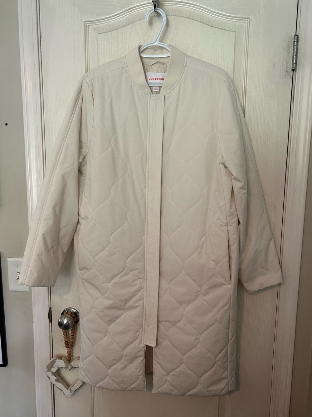 Joe Fresh Cream Quilted Collarless Long Jacket